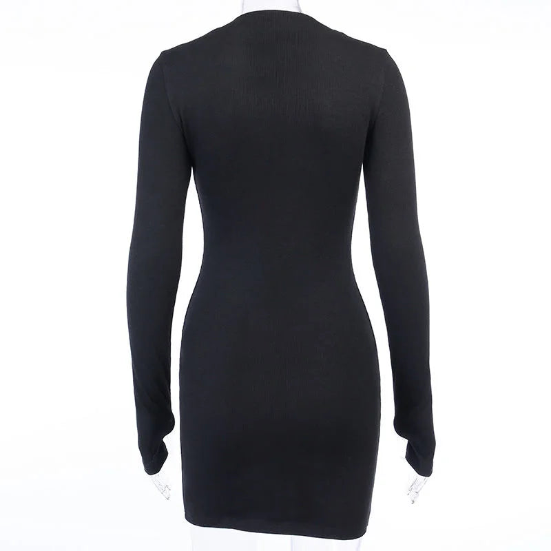 Black Sexy Long Sleeve Club Dress for Women