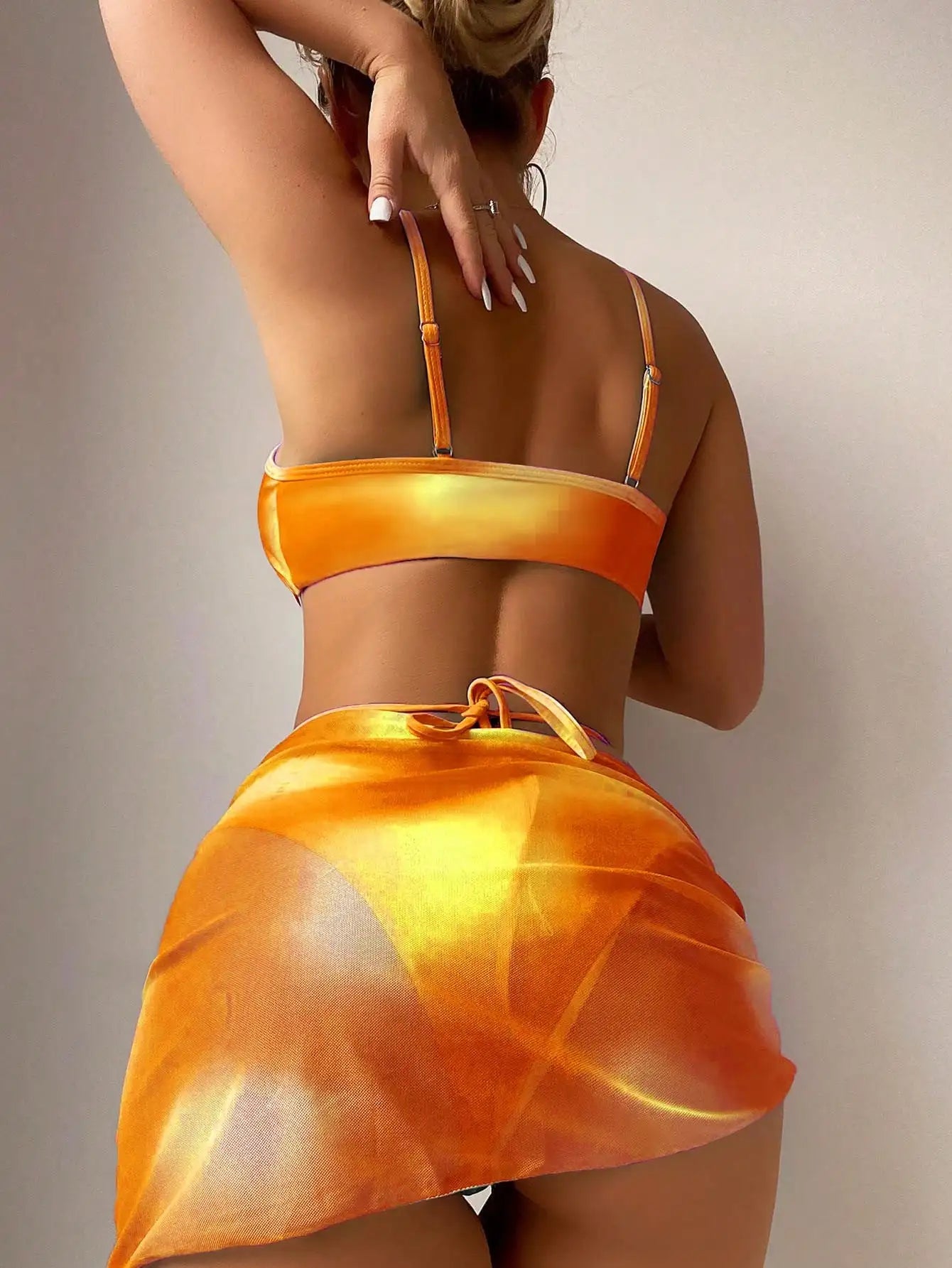 Sexy 3 Pieces Ombre Lace Up Bikini Swimsuit & Beach Skirt