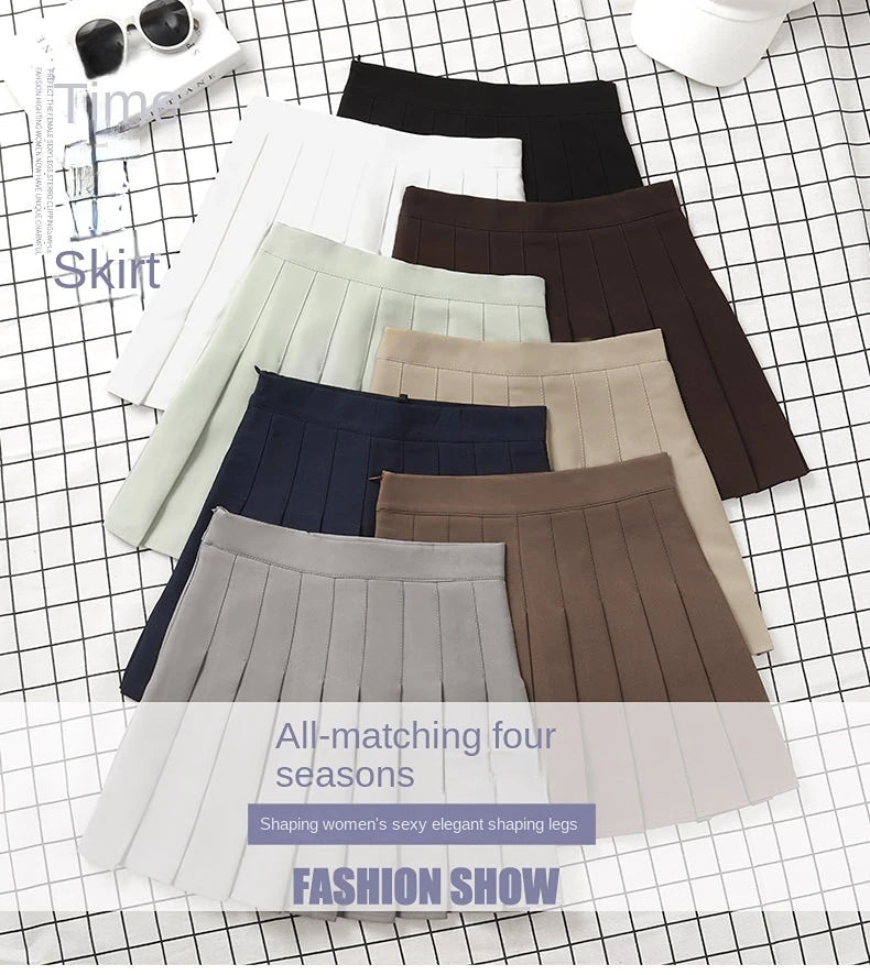 Brown Ladies Korean Style Black Mini Pleated Skirt