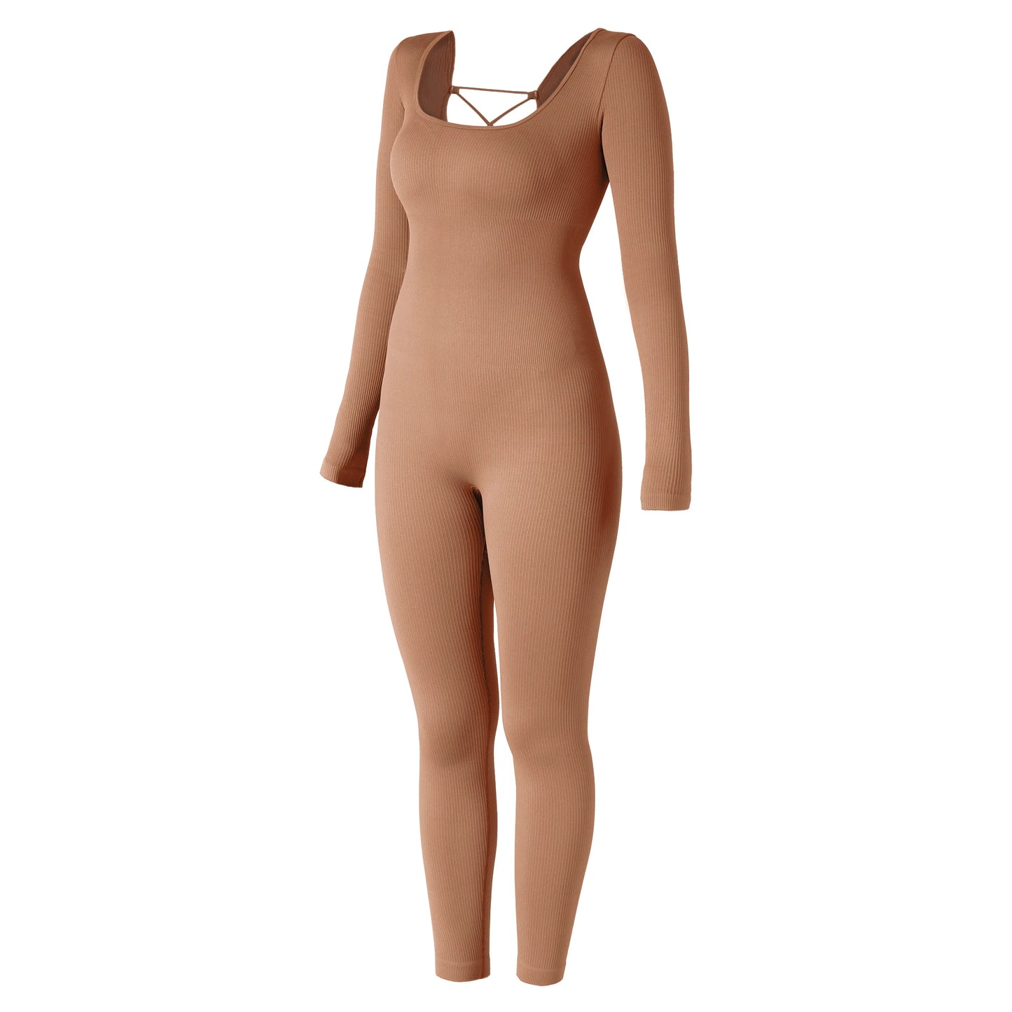 Women ‘s slim front Zipper Casual Brown Fitness Romper