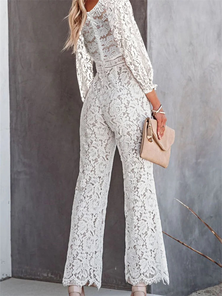 Elegant Women's Lace Wide Leg Pants Jumpsuits