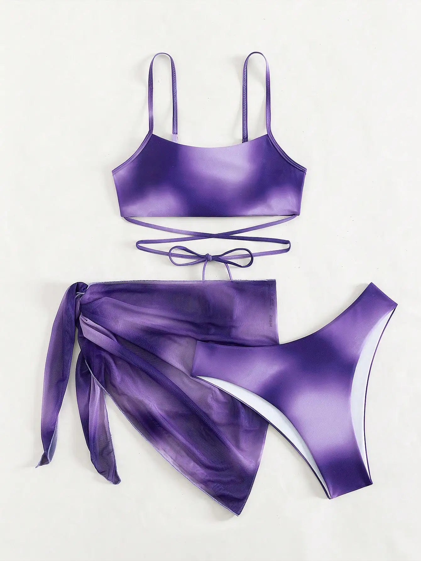 Sexy 3 Pieces Ombre Lace Up Bikini Swimsuit & Beach Skirt