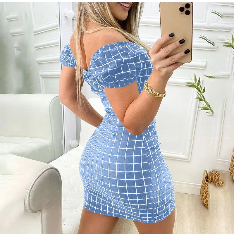 Sexy Plaid Off Shoulder Mini Dress