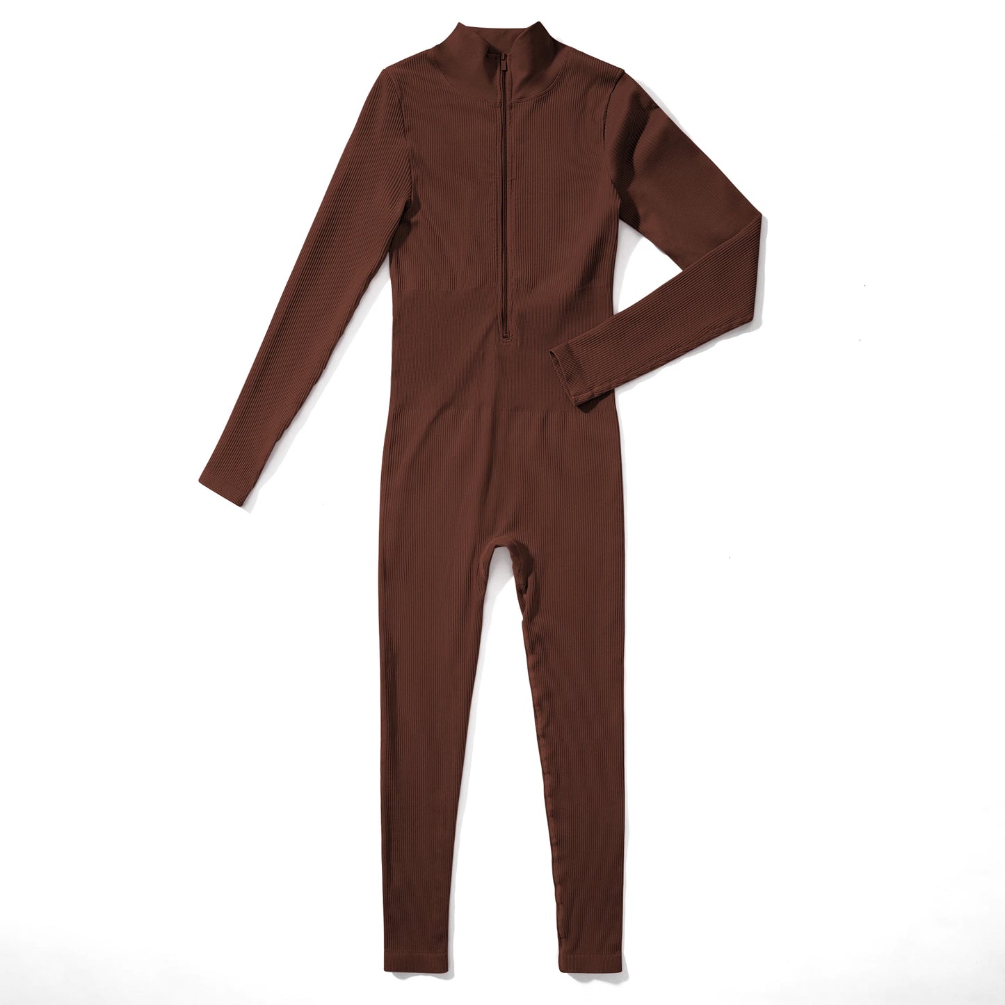 Women ‘s slim front Zipper Casual Brown Fitness Romper