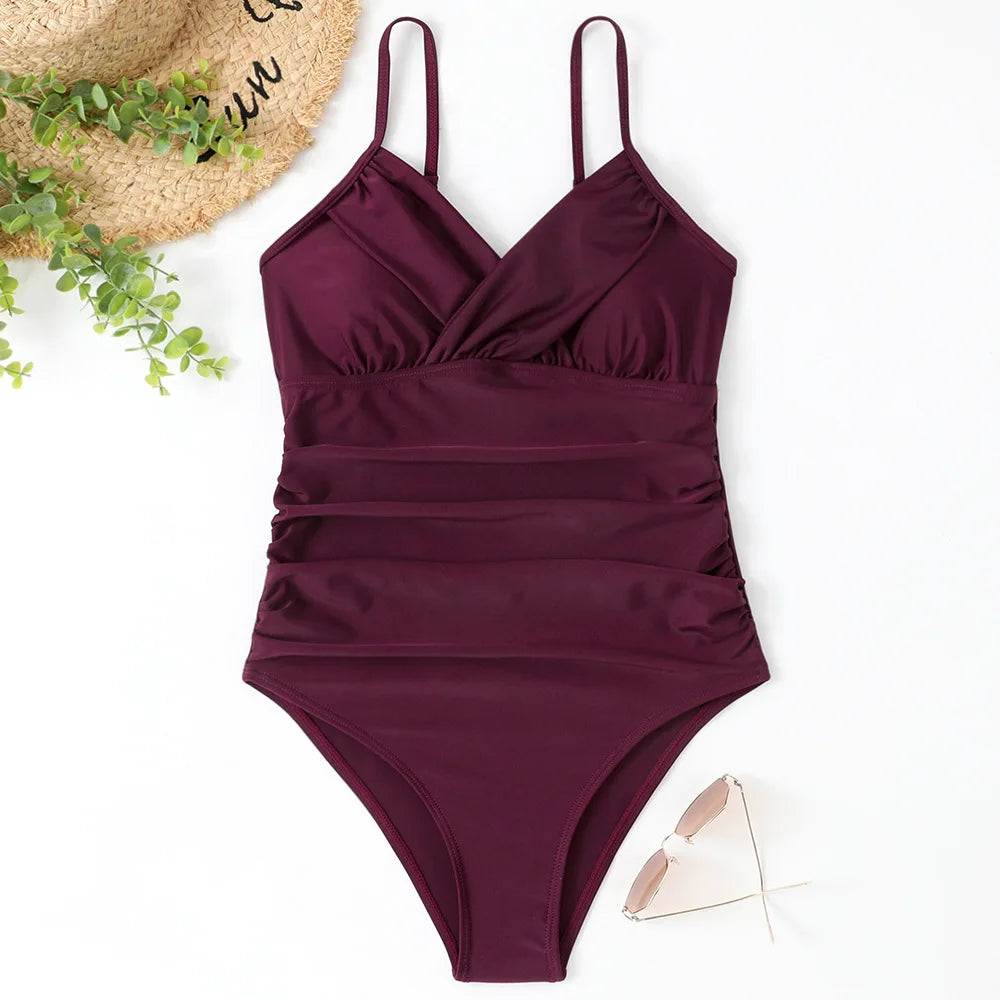 S - XXL Sexy Wrinkled One Piece Swimsuit Women