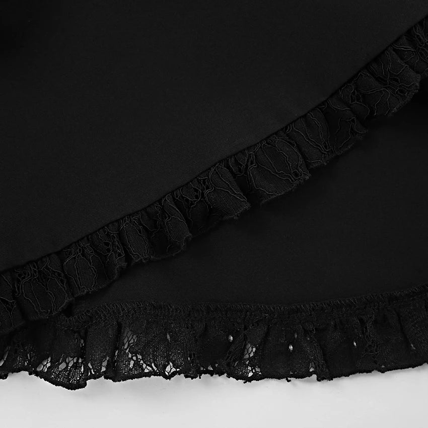 Sexy Black Elegant Lace Single-Breasted Mini Dress