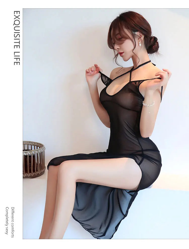 Thin Cute Long Sexy Perspective Nightclub Dress