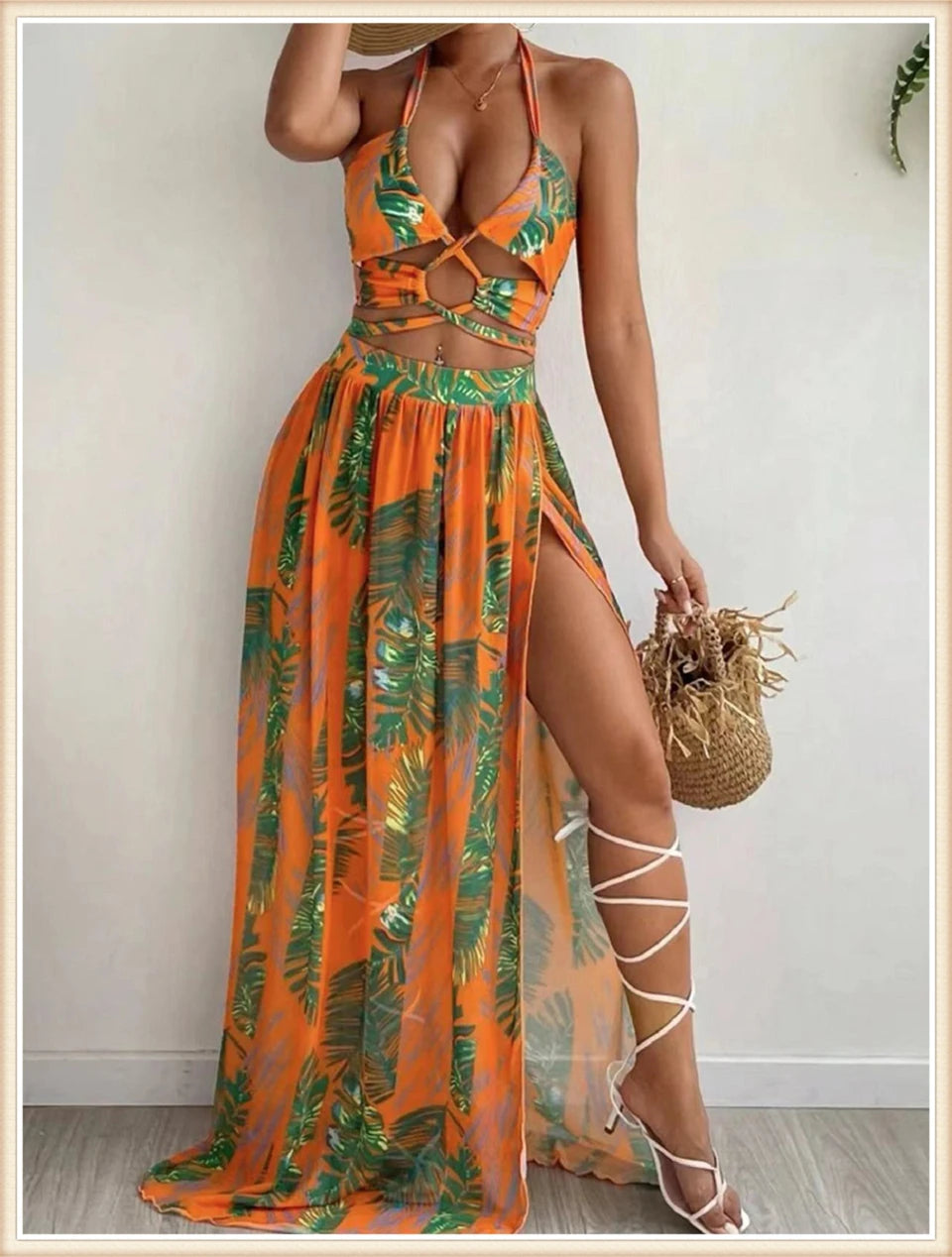 Women Sexy Halter Swimsuit & Cover Up Pants Swimwear