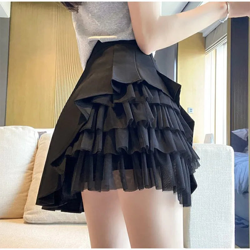 Elegant White Ruffled High Waist Mini Skirt For Women