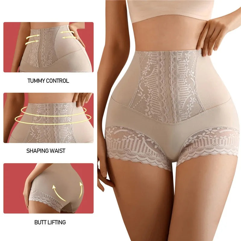 Women High Waist Control Seamless Lace Slimming Shapewear Panties