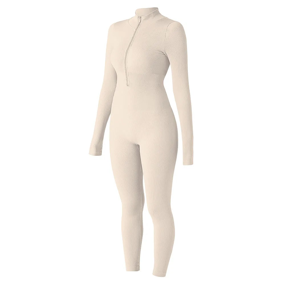 Women ‘s slim front Zipper Casual Brown Fitness Romper