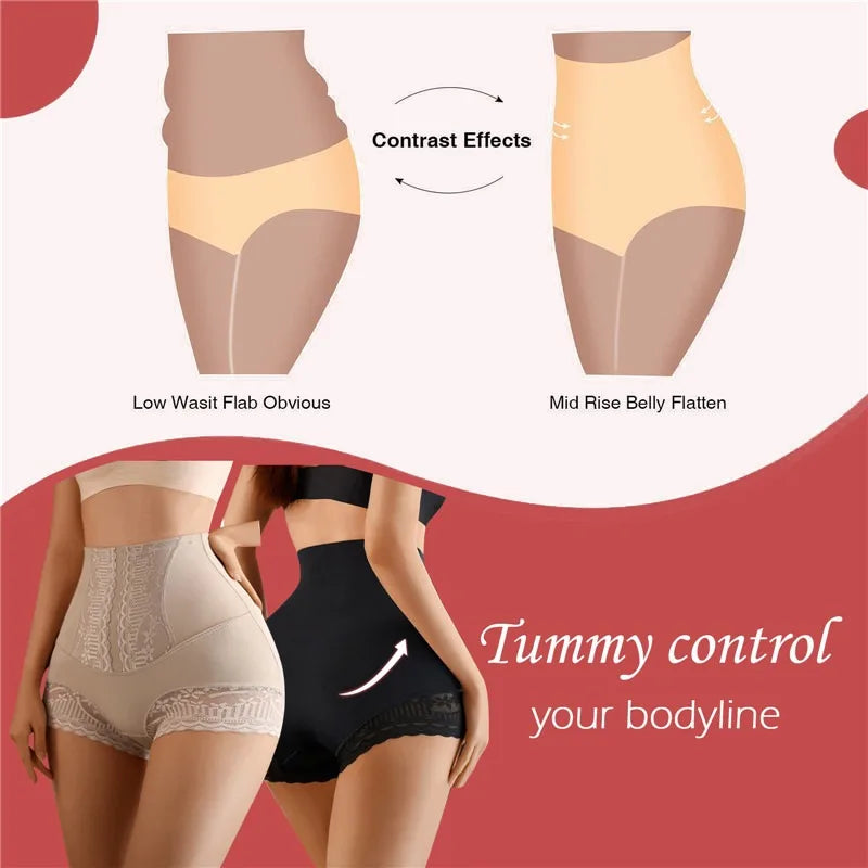 Women High Waist Control Seamless Lace Slimming Shapewear Panties