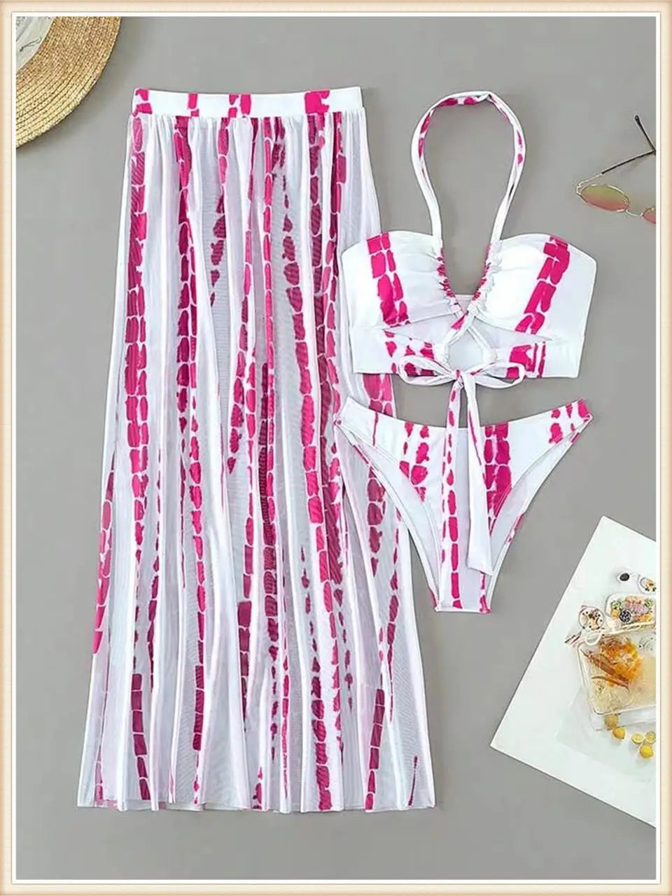 Women Sexy Halter Swimsuit & Cover Up Pants Swimwear