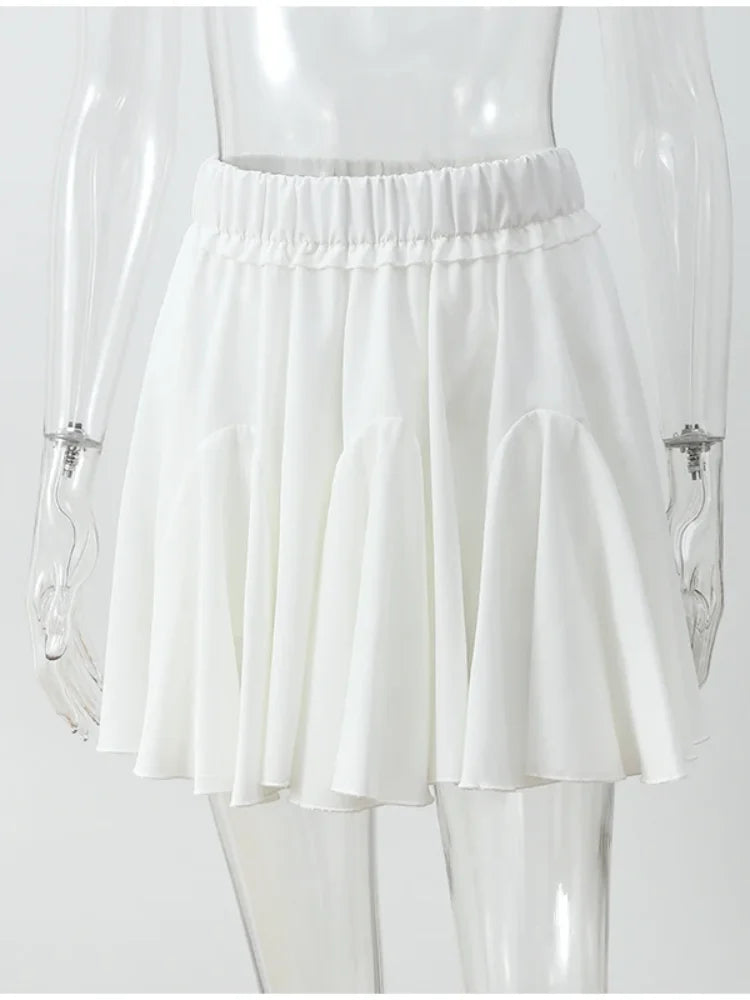 Elegant White Ruffled High Waist Mini Skirt For Women