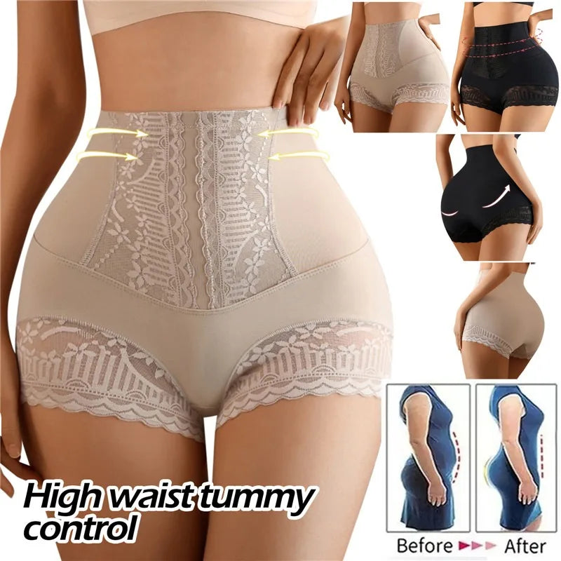 Women High Waist Control Seamless Lace Slimming Shapewear Panties