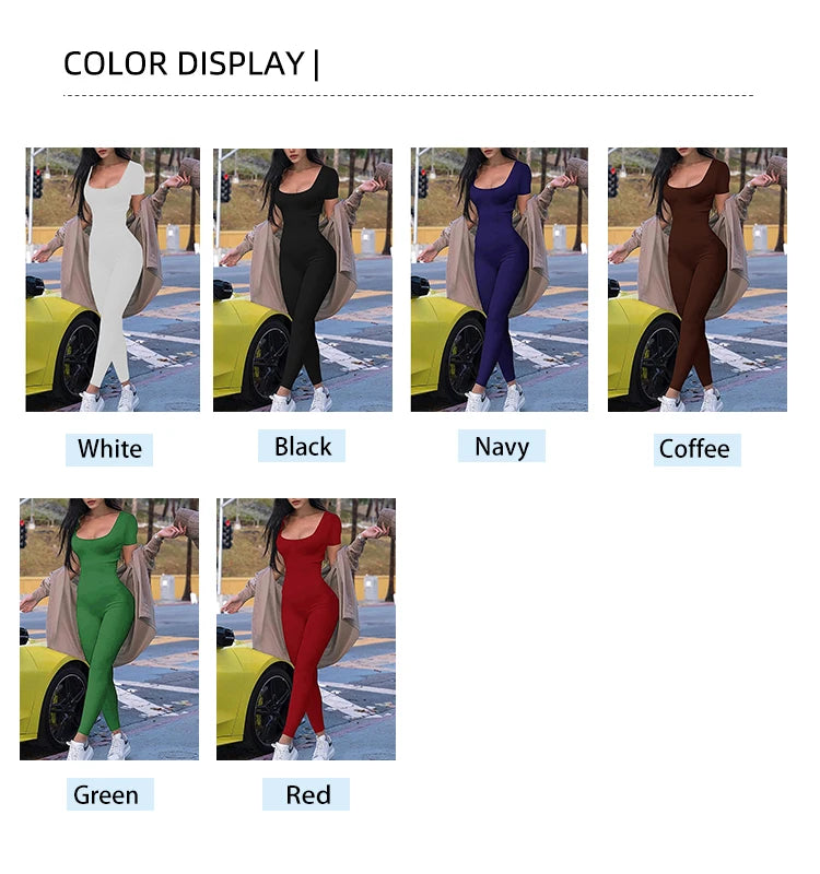 New Women's One-piece Short Sleeve Solid Color Sexy Slim Suit