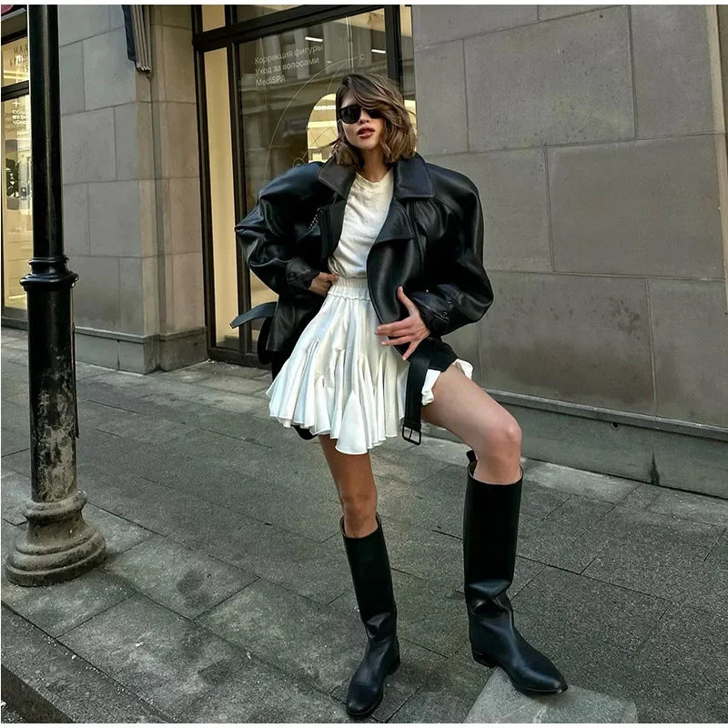 Elegant White Ruffled High Waist Mini Skirt For Women