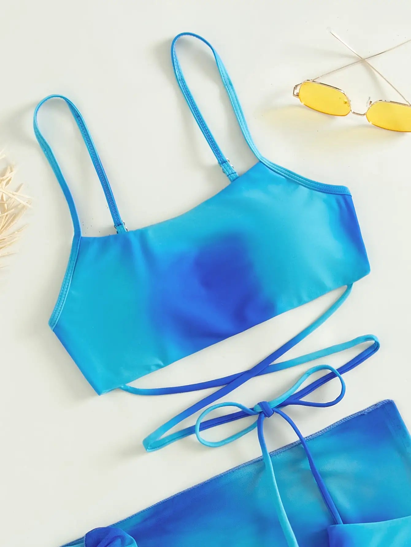 Sexy 3 Pieces Ombre Lace Up Bikini Swimsuit & Beach Skirt