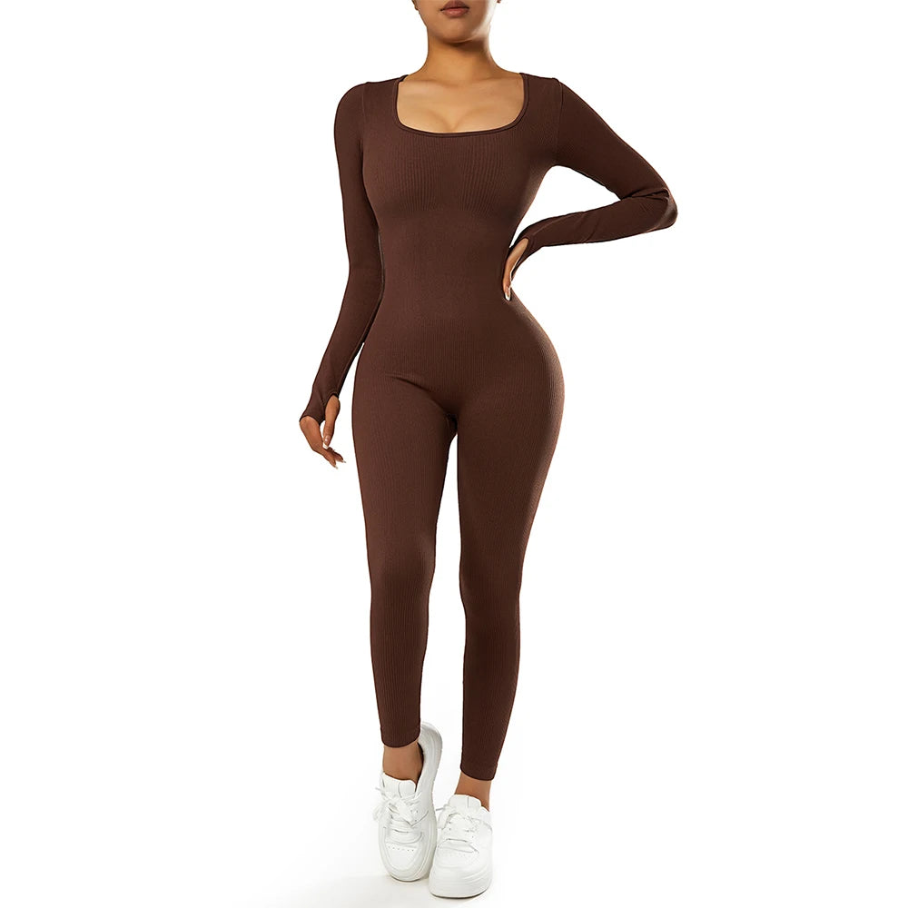 Women ‘s slim front Zipper Casual Brown Fitness Romper