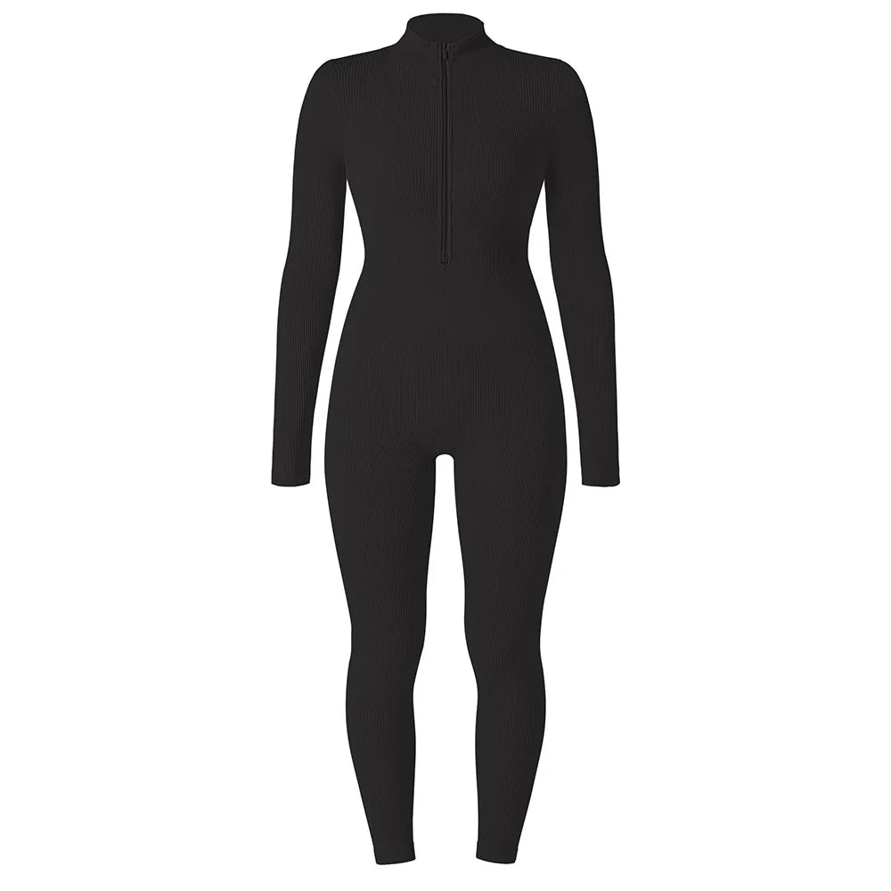 Women ‘s slim front Zipper Casual Brown Fitness Romper