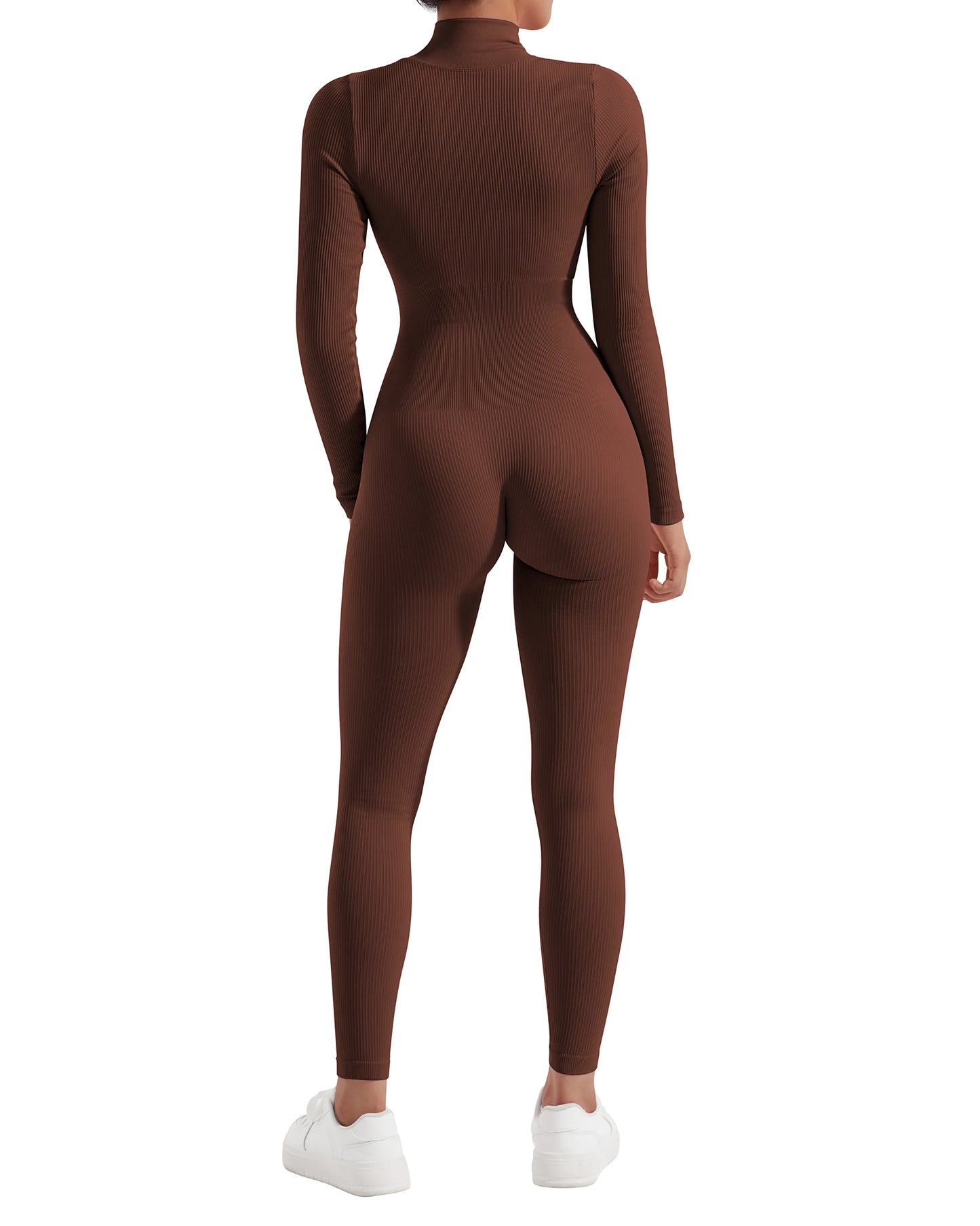Women ‘s slim front Zipper Casual Brown Fitness Romper