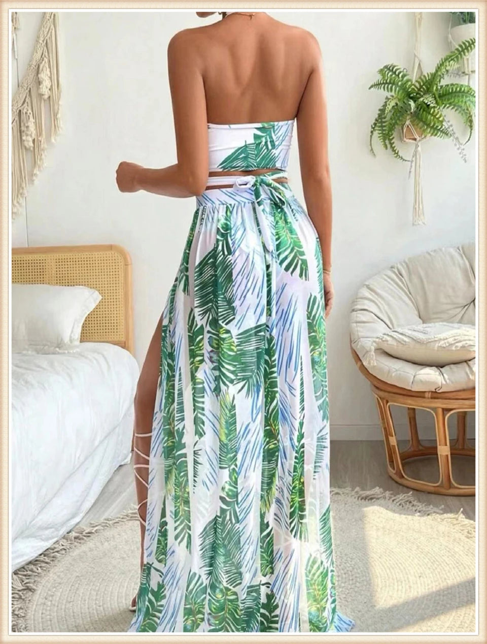 Women Sexy Halter Swimsuit & Cover Up Pants Swimwear