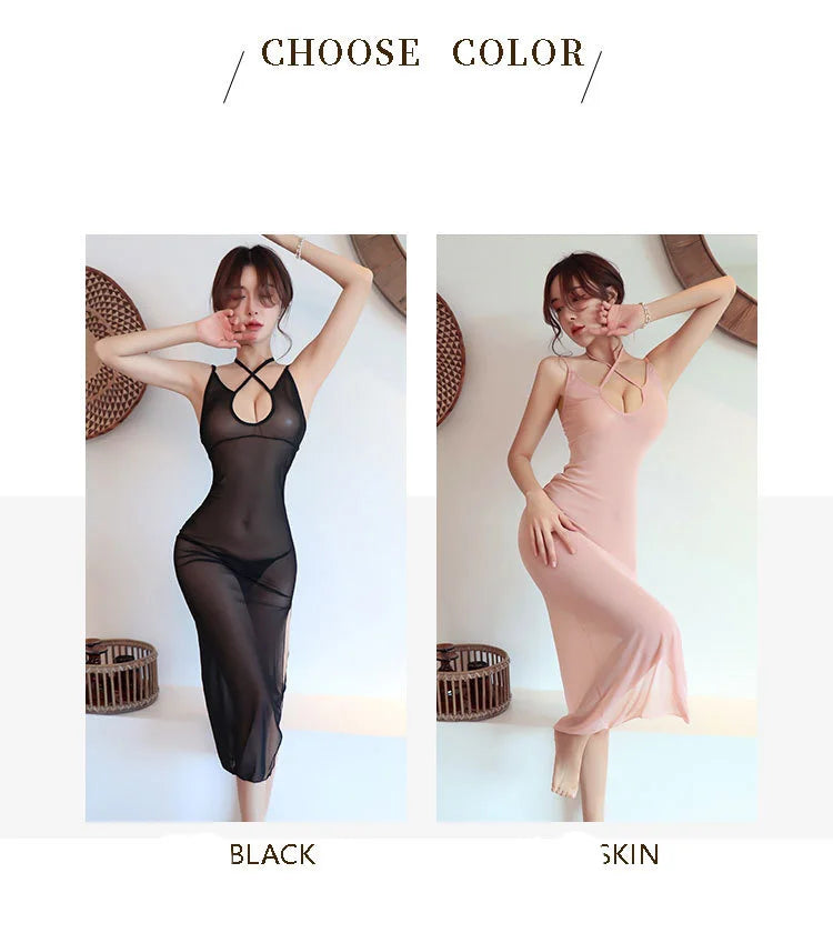 Thin Cute Long Sexy Perspective Nightclub Dress