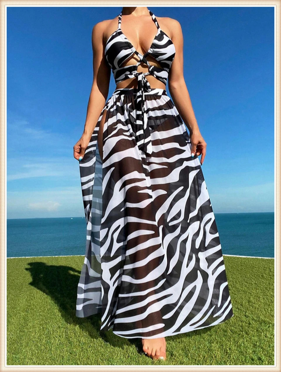 Women Sexy Halter Swimsuit & Cover Up Pants Swimwear