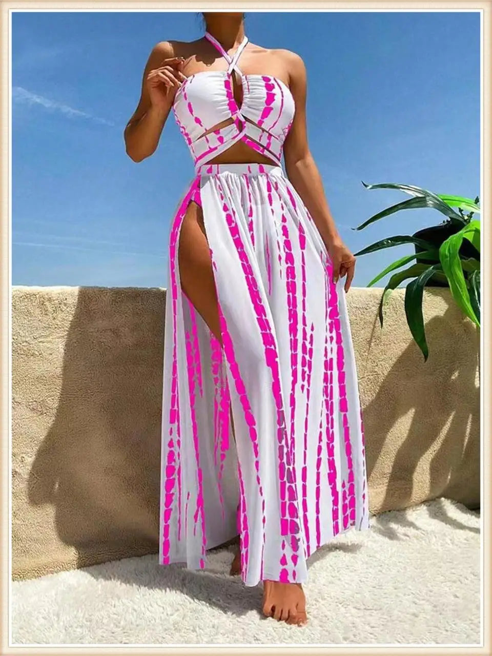 Women Sexy Halter Swimsuit & Cover Up Pants Swimwear