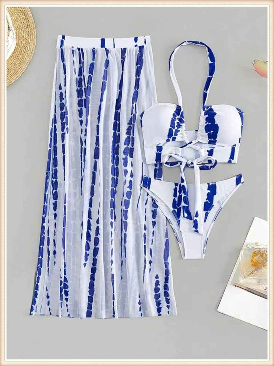 Women Sexy Halter Swimsuit & Cover Up Pants Swimwear