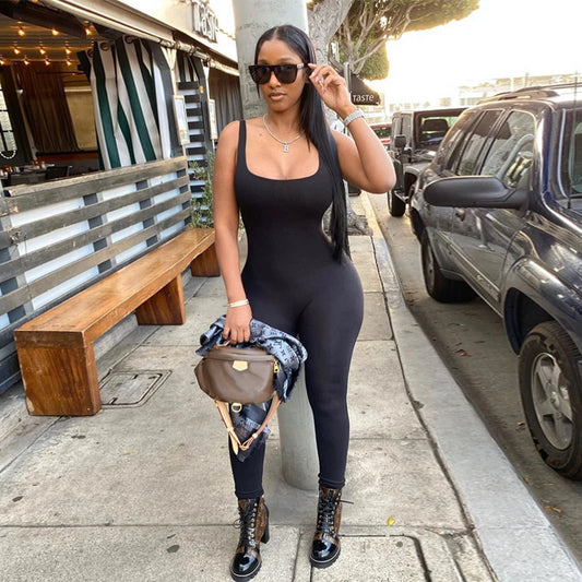 Women's Sleeveless Hollow Out Solid Jumpsuit