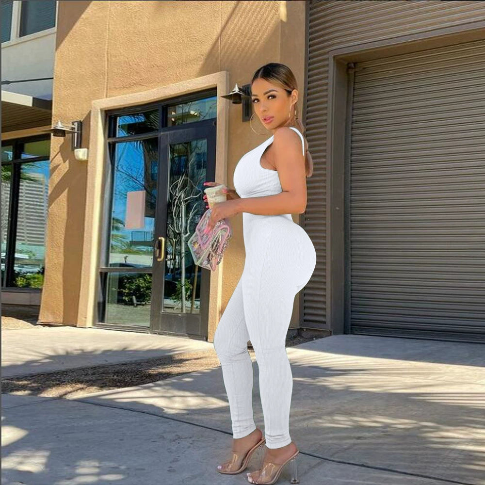 New Arrival Cross-Border Fashion European and American Women's Clothing Pure Color Backless Siamese Sleeveless Pants