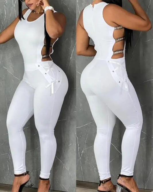 Women Sleeveless Sexy Round Neck Jumpsuit