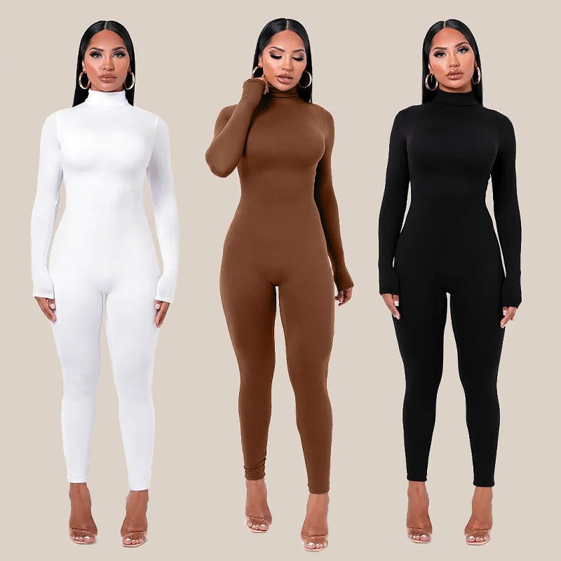 Women's Elegant High Collar Long Sleeve High Waist Jumpsuit
