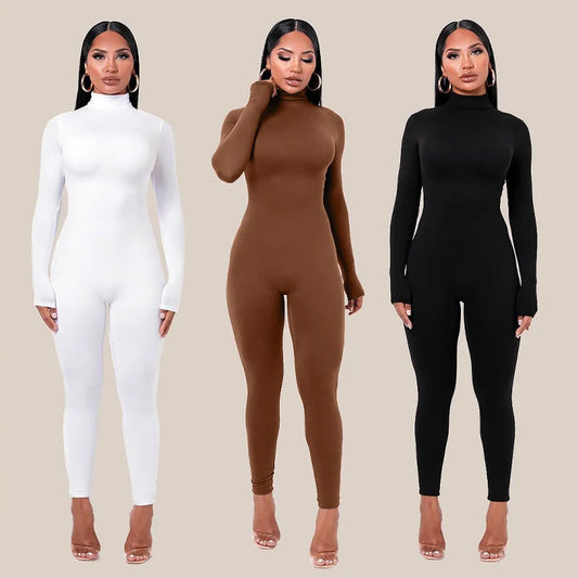 Women's Elegant High Collar Long Sleeve High Waist Jumpsuit