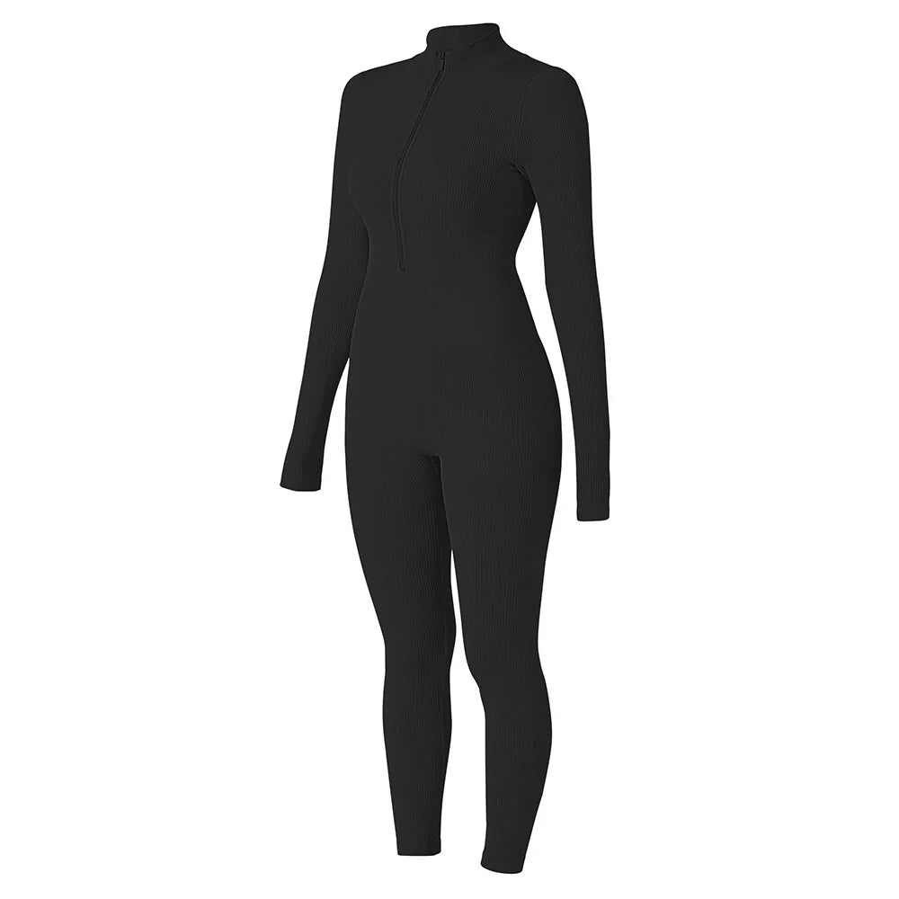 Women ‘s slim front Zipper Casual Brown Fitness Romper