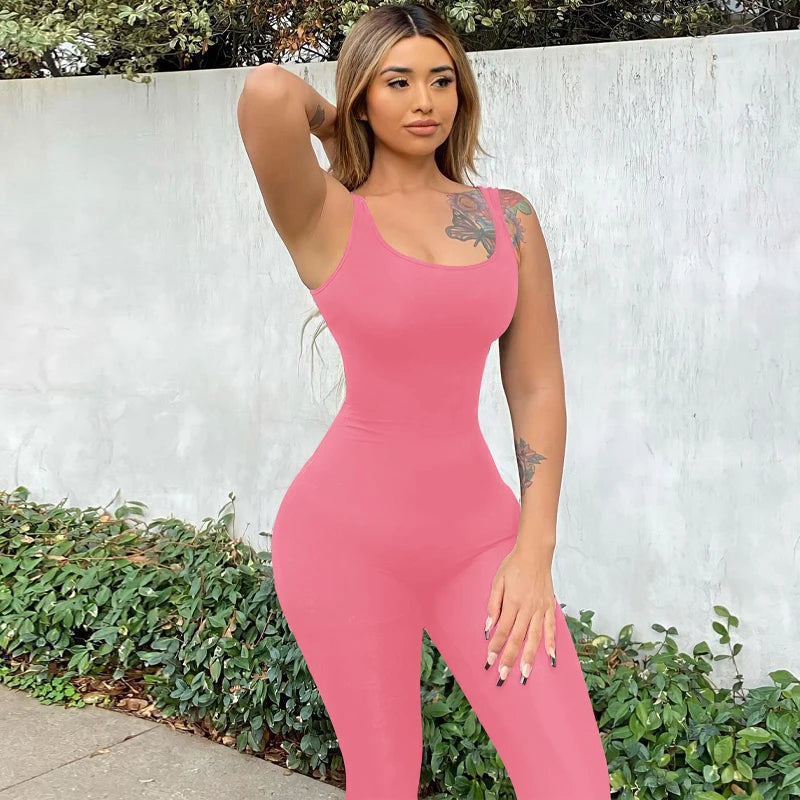 Women's Sleeveless Hollow Out Solid Jumpsuit