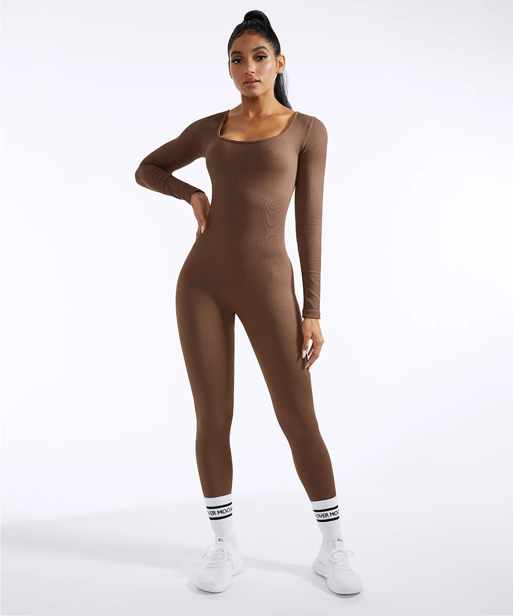 Women ‘s slim front Zipper Casual Brown Fitness Romper