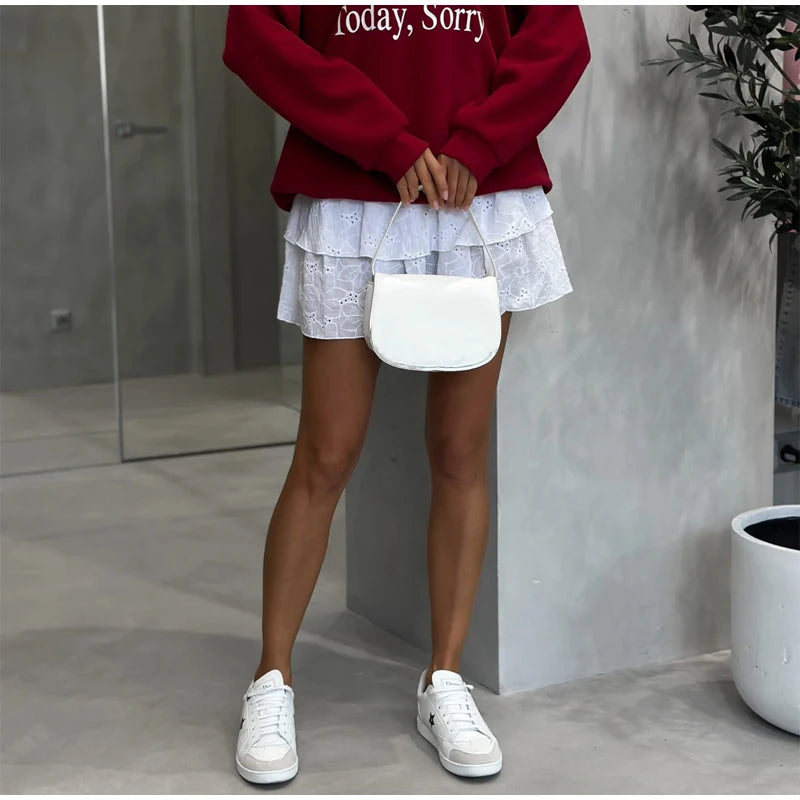 Elegant White Ruffled High Waist Mini Skirt For Women