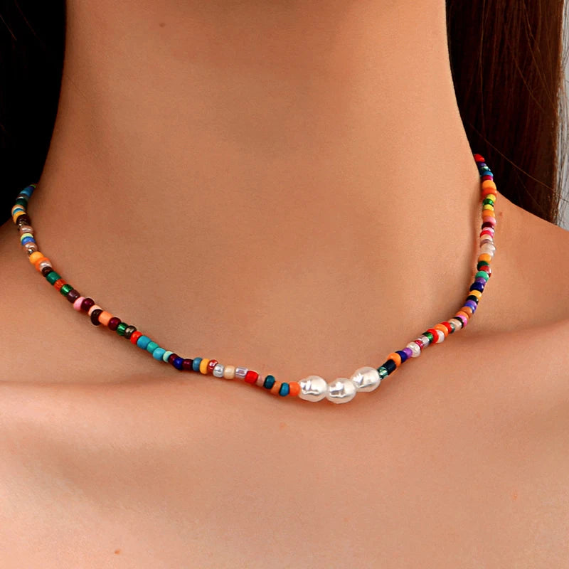 Bohemian Multilayer Handmade Beads Chain Fashion Necklaces Tassels Colorful Crystal Pendant Jewelry For Women Accessories X0180