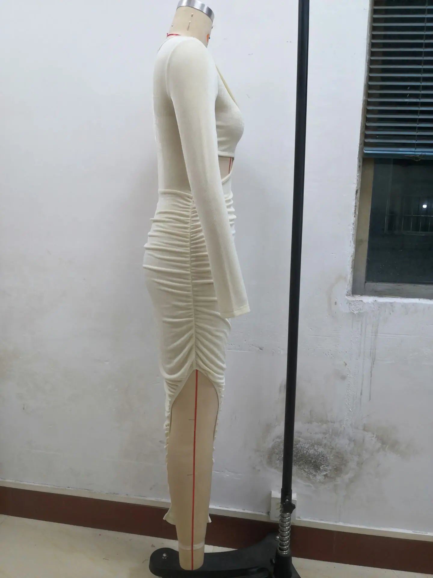 Women Wrap Cutout High Side Split Long Sleeve O-neck Maxi Dress.