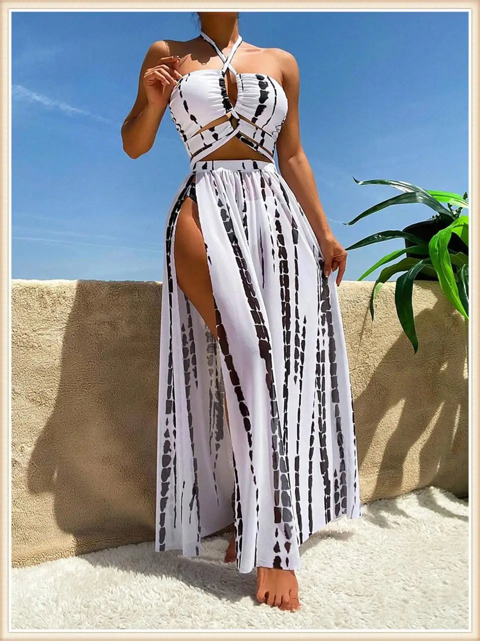 Women Sexy Halter Swimsuit & Cover Up Pants Swimwear